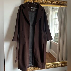 Viral Zara Manteco Zara Wool Chocolate Brown Oversized Belted Coat w/ Pockets
